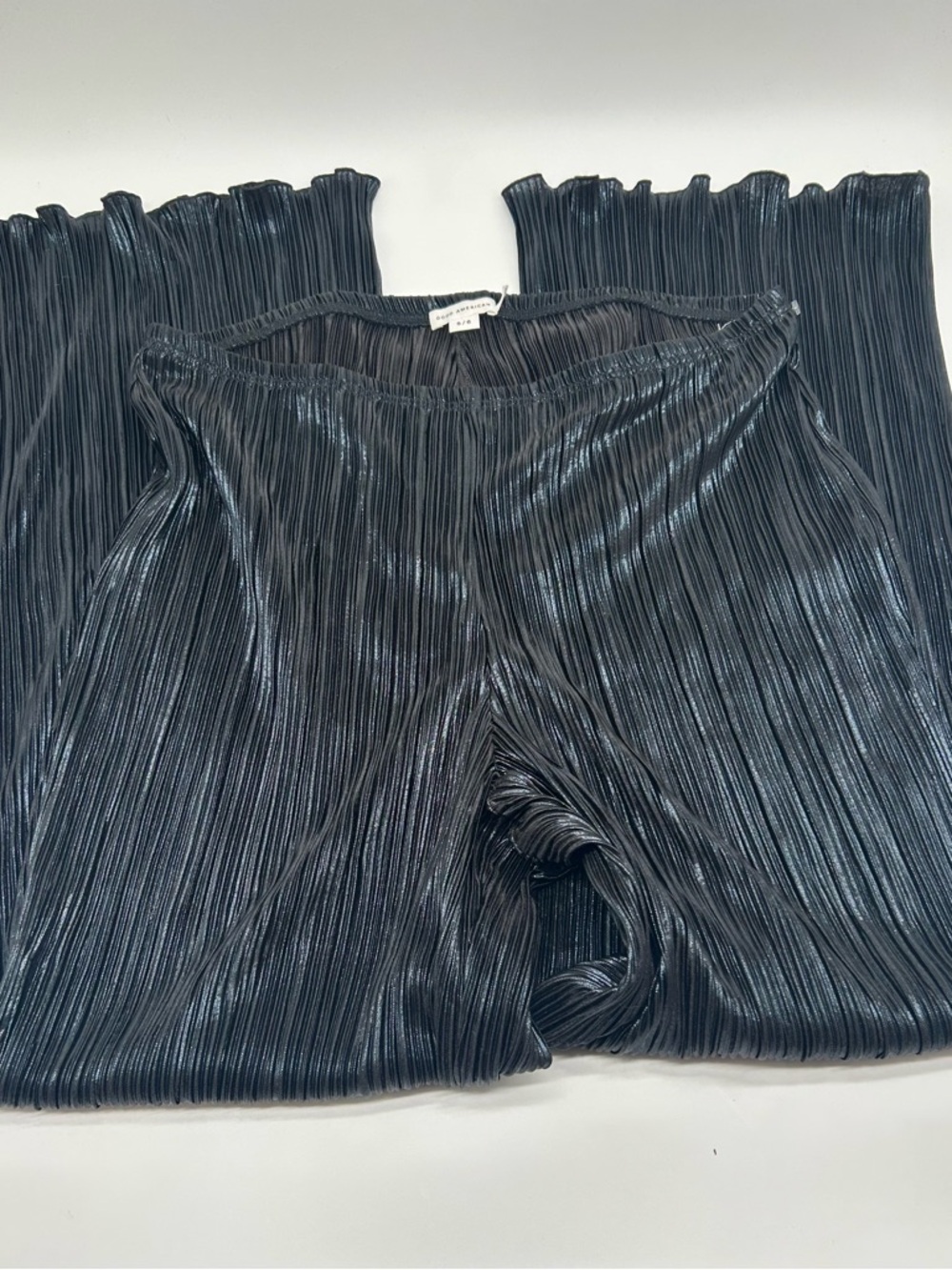 Good American Plisse Wide Leg Pants 5/6 Black Pleated Stretch